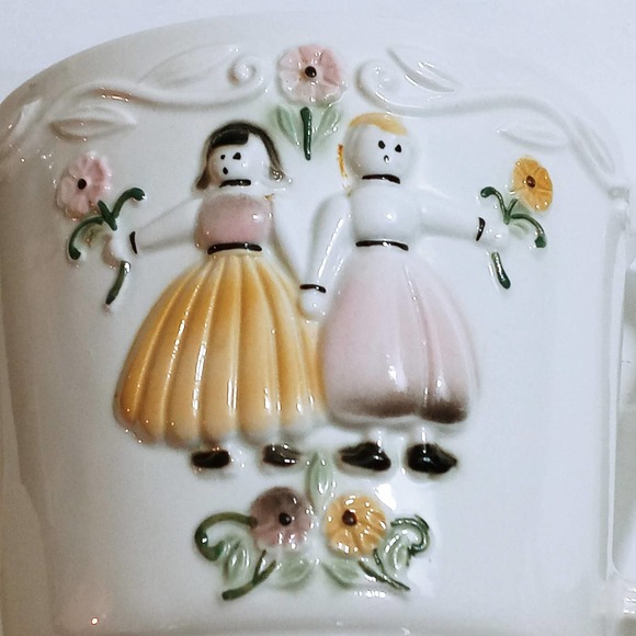 Vintage Porcelier Vitreous Butch Boy & Girl Coffee Pot Teapot 3pc (su1) - Picture 8 of 10